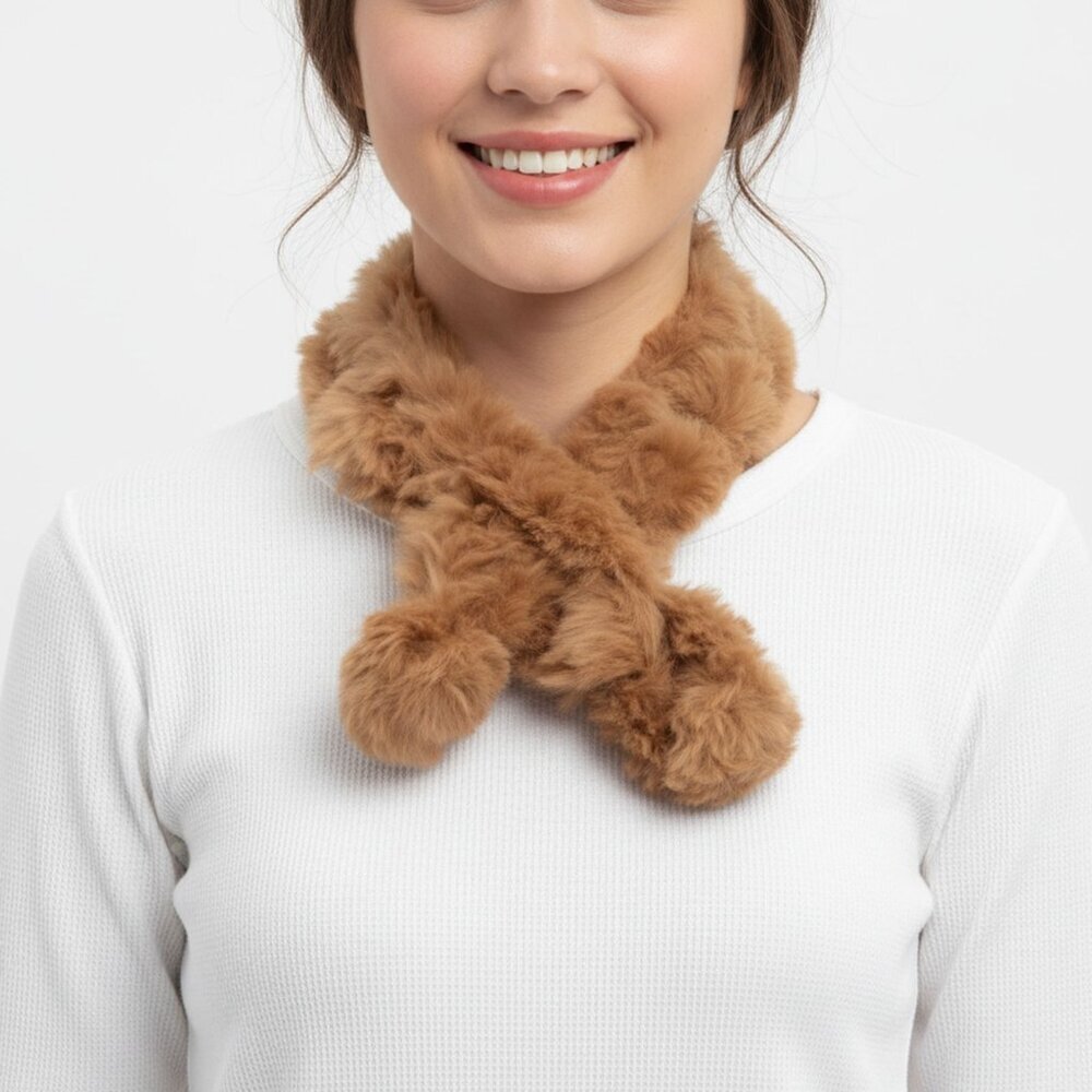 Vintage Real Rabbit Fur Neck Warmer Scarf Light Brown 29" Winter Plush Collar